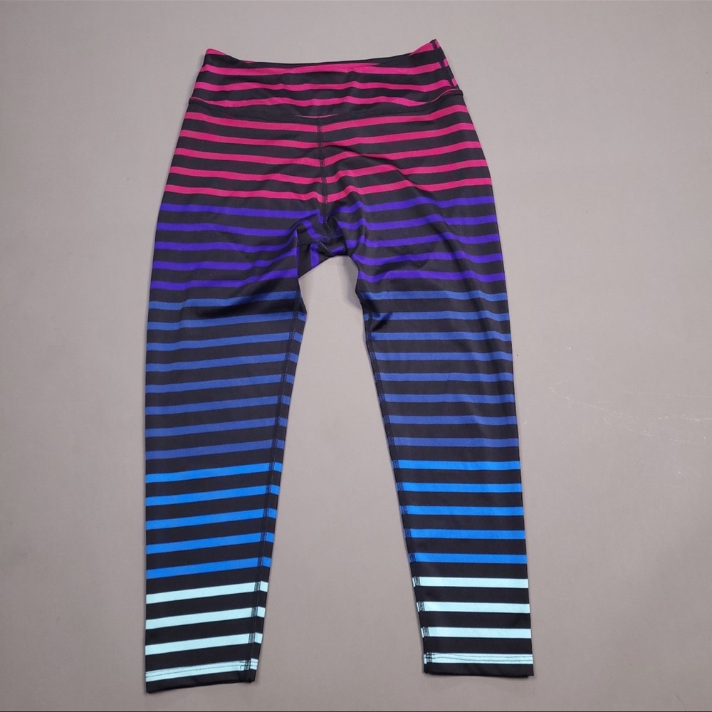Beyond Yoga Pink and Purple Striped Leggings